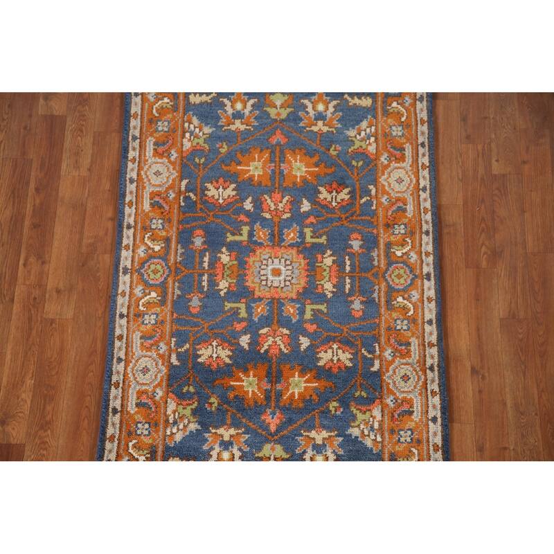 Blue Floral Heriz Serapi Indian Accent Rug Handmade Wool Carpet - 3'0"x 5'0"