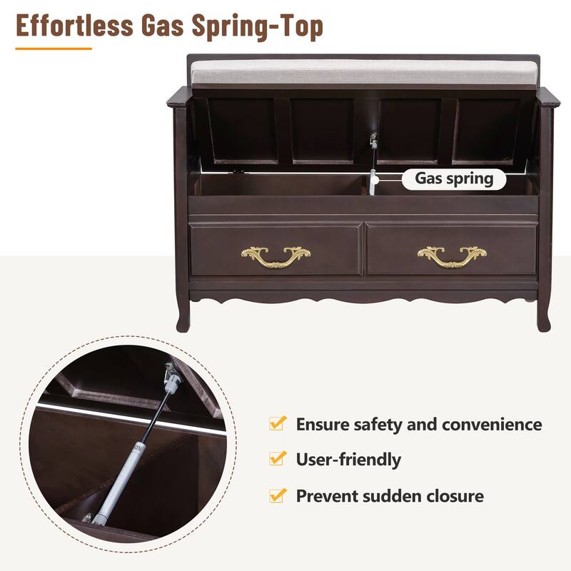 42 Inch Wide Storage Bench For Entryway Bench with Removable Cushion
