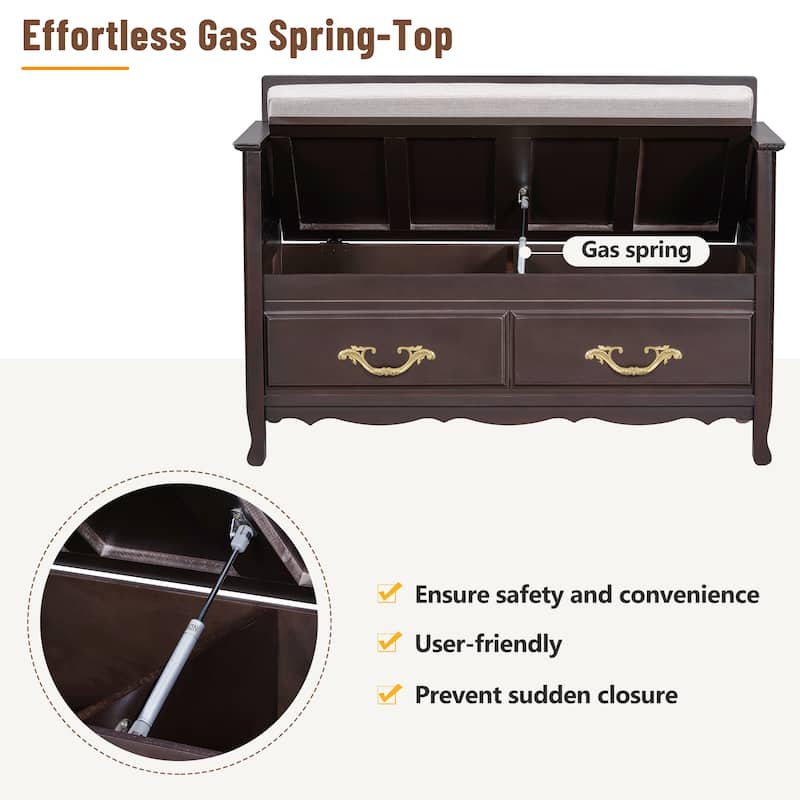Shoe Storage Bench with Back, Hidden Compartment and Removable Cushion, Entryway Benchfor Entryway or Living Room