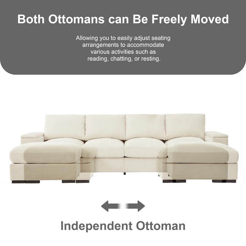 4-Deep Seat Corduroy Sectional Sofa Couch with 2 Ottomans