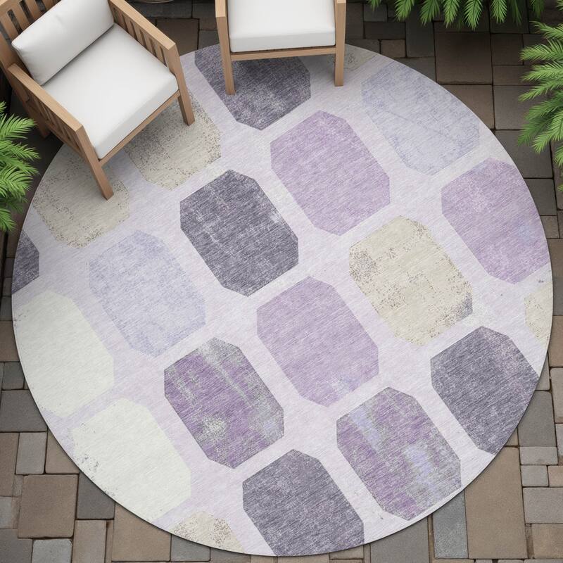 Machine Washable Indoor/Outdoor Casual Contemporary Chantille Rug - Lavender - 8' x 8'