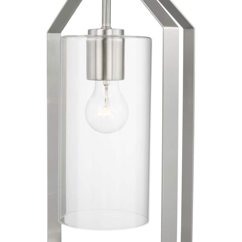 Vertex Collection One-Light Brushed Nickel Clear Glass Contemporary Foyer Light - 12 in x 12 in x 22.5 in