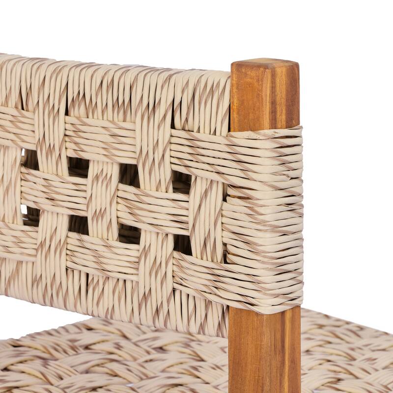 Christopher Knight Home - Modern Acacia Wood Outdoor Bar Stools with Teak Finish and Wicker Back Patio Chairs