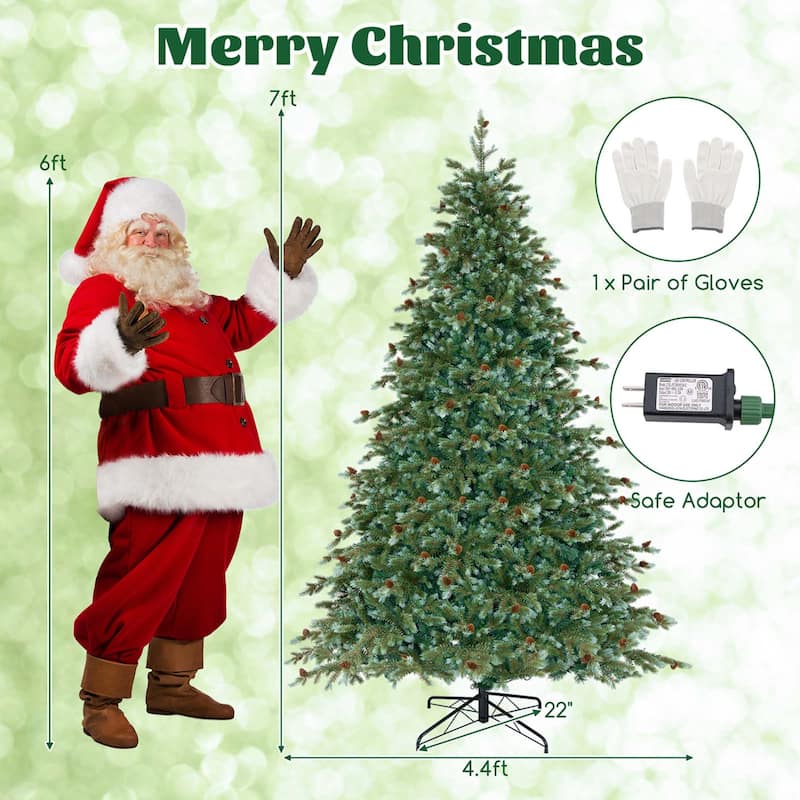6/7/8 FT Pre-Lit Christmas Tree Artificial Xmas Tree w/ Pine Cones - 7 Foot