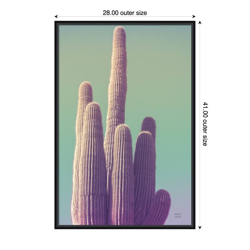Saguaro Green Pastel by Nathan Larson Wood Framed Wall Art Print - 28 x 41 in - Black