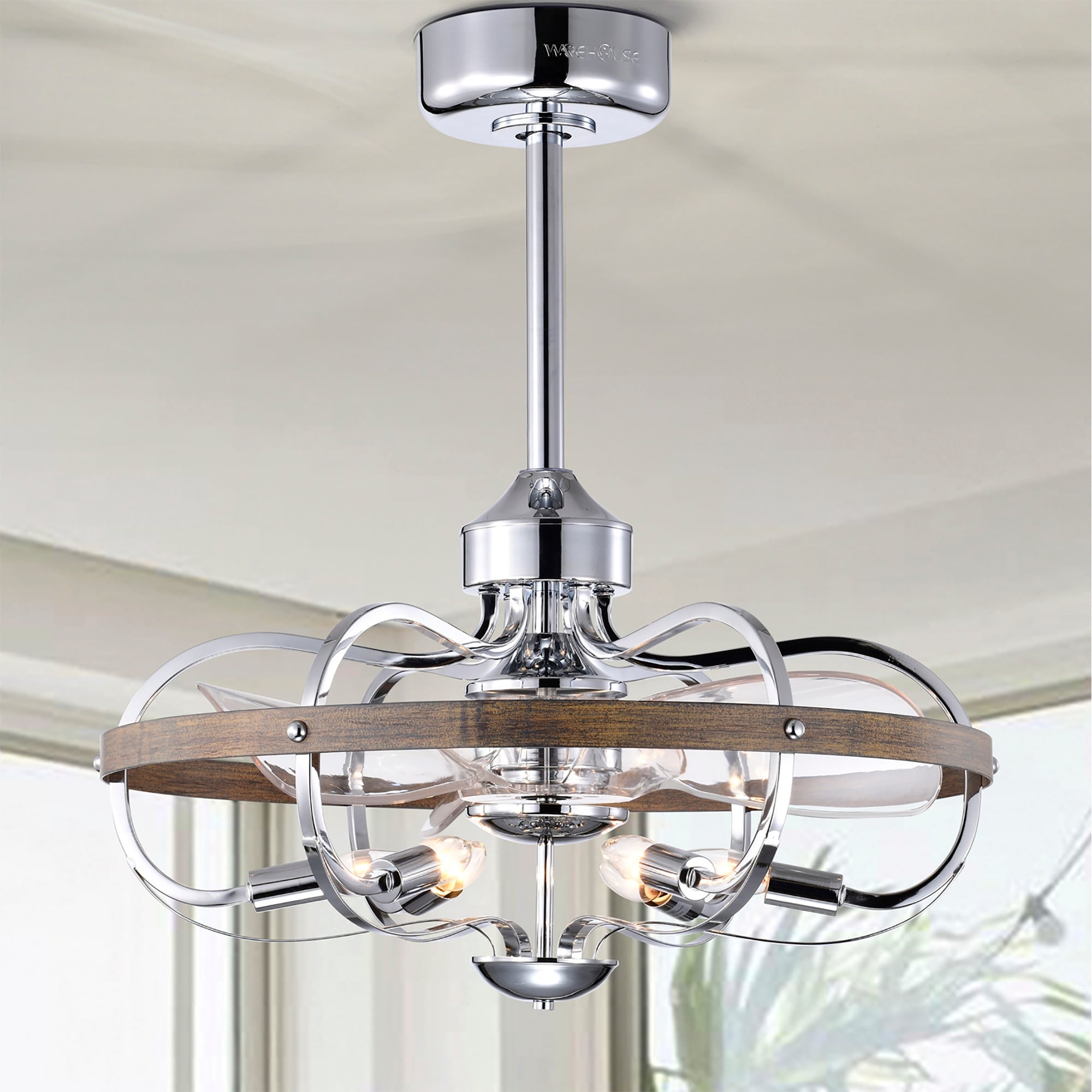 Warehouse of Tiffany Davina 24 Inch Chrome Polish finish 6 Light, 3 Blade Ceiling Fandelier with Remote