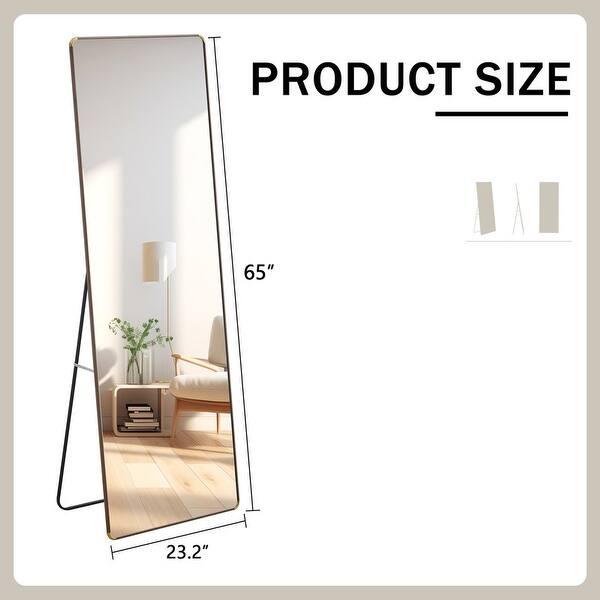 Floor Standing Full-Length Mirror Rectangle Wall Mounted Hanging Mirror Bedroom Makeup Mirror - Brown - 65'X23.2'