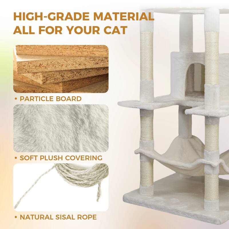 78 in beige cat tree tower with large condo sisal scratching post big hammock and top platform