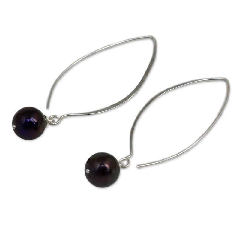 Handmade Sublime Darkness Sterling Silver Pearl Earrings (Thailand) - Black/ Silver