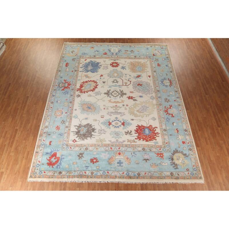 Floral Oushak Oriental Large Area Rug Handmade Beige Wool Carpet - 11'9" x 14'8"