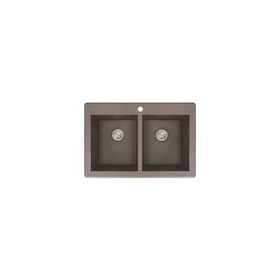 Transolid Radius 33in x 22in silQ Granite Drop-in Double Bowl Kitchen Sink with 1 Pre-Drilled Faucet Hole