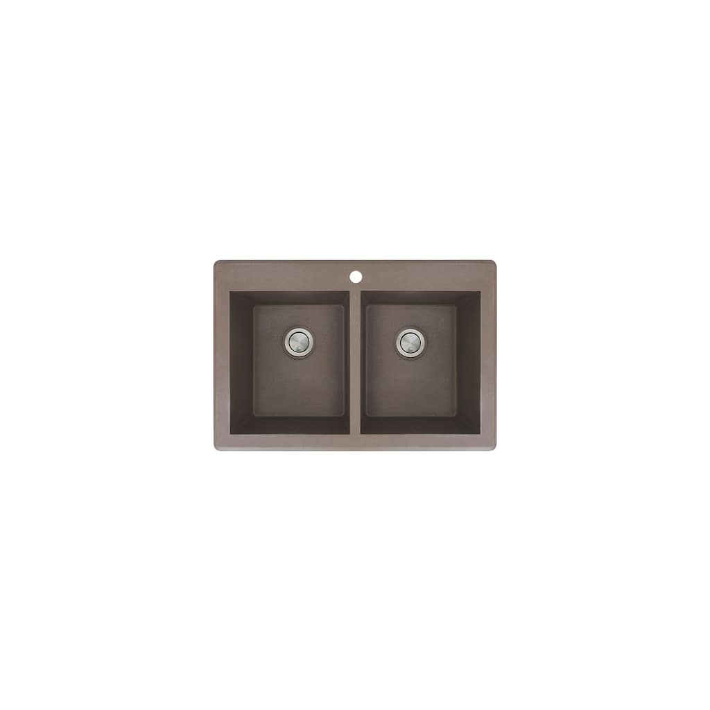 Transolid Radius 33in x 22in silQ Granite Drop-in Double Bowl Kitchen Sink with 1 Pre-Drilled Faucet Hole