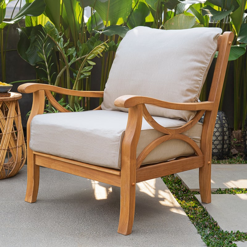 Cambridge Casual Lowell Teak Patio Club Chair with Cushion - Natural Teak/Beige Cushion