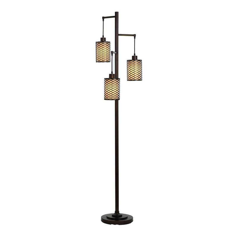 Rubbed Bronze - Three Head Floor Lamp - Wired Metal Shade