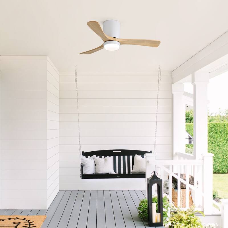 Sofucor 42“/52"/60"/48" Noiseless Walnut Wood Ceiling Fan with Remote Control, Integrated Light Optional