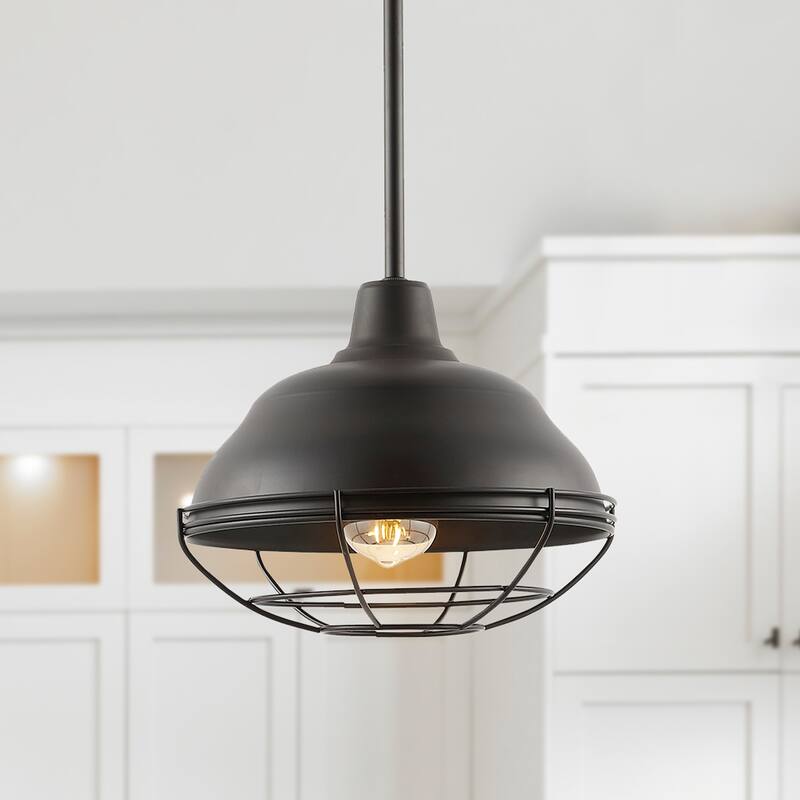 Cora 10.38" 1-Light Industrial Farmhouse Iron LED Pendant, Oil Rubbed Bronze by JONATHAN Y - 1 Light