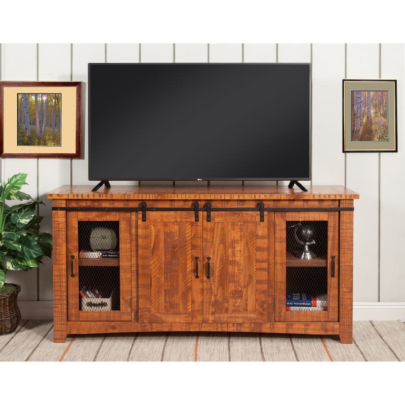 Rustic Farmhouse 65-Inch Wide Solid Wood TV Stand