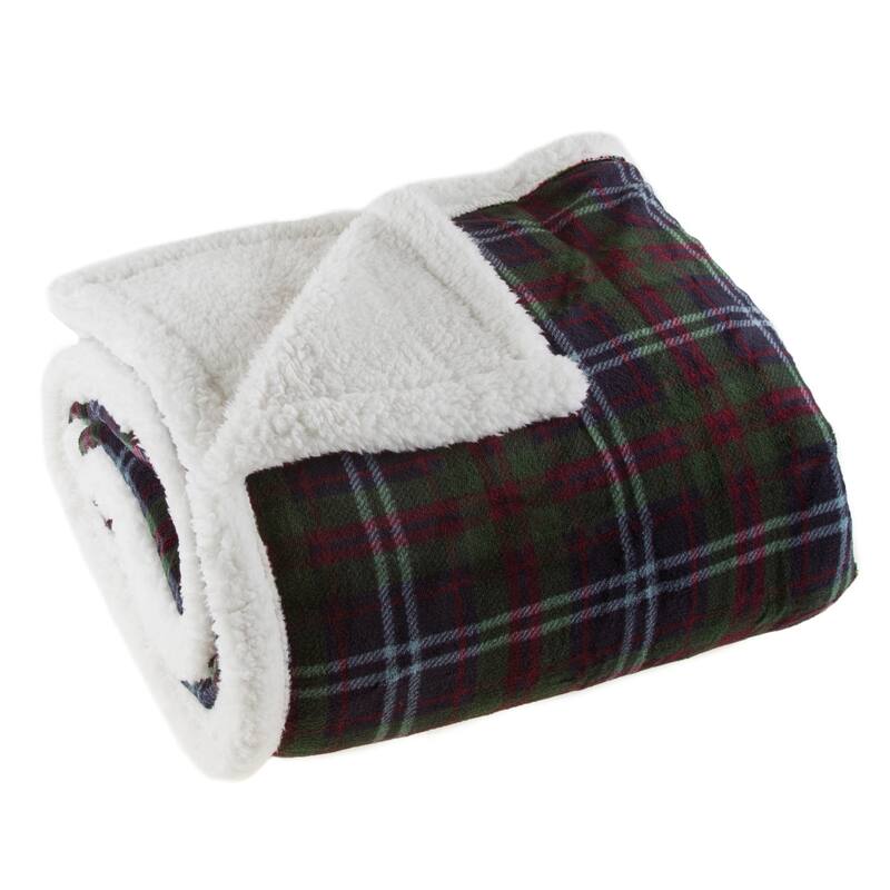 Reversible Fleece Blanket - 50-Inch x 60-Inch Machine-Washable Sherpa Throw by Windsor Home