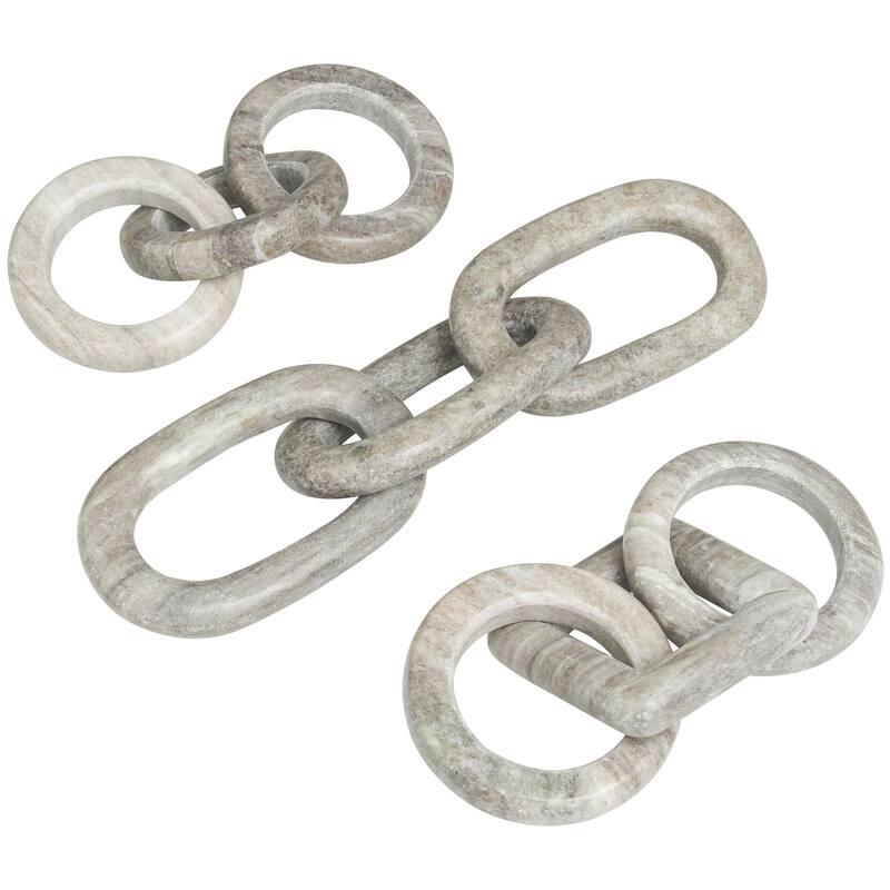 Marble Chain Handmade Geometric Link Decorative Sculpture with Various Shape - Set of 3 White, Black, Gray - Roche River Decor - Gray