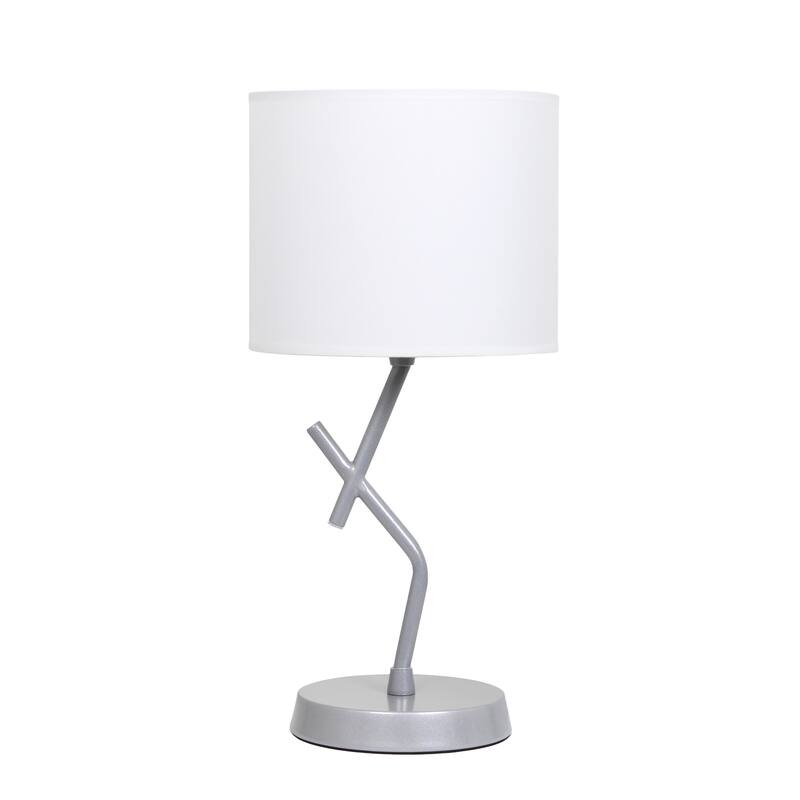 Abstract Table Lamp with White Drum Shade - 17" - Silver