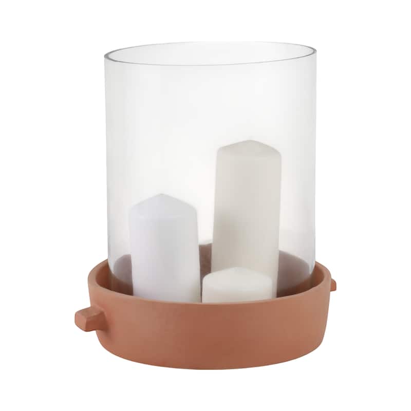 Modern Glass Hurricane Candle Holder with Terracotta Base