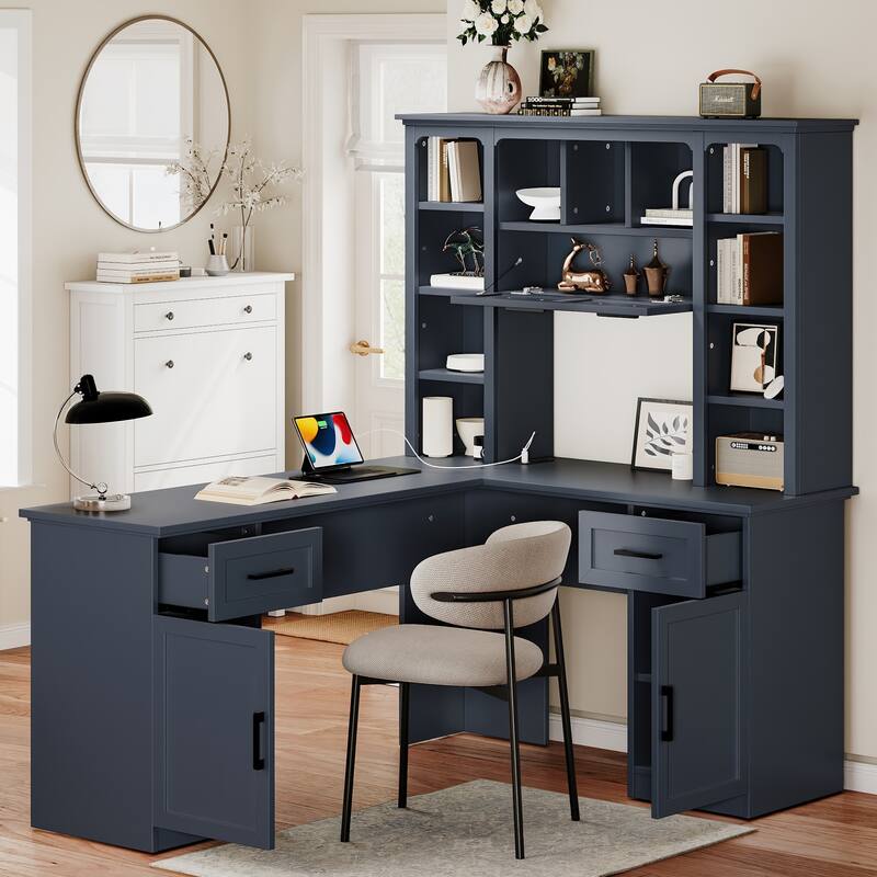 L-Shaped 59" Height Adjustable Electric Standing Desk, Sit and Stand Up Computer Desk For Home Office rustic