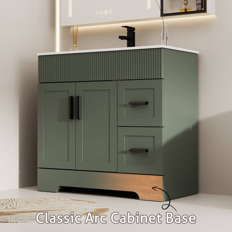 Modern 24/30/36/48" Wave-Line Bathroom Vanity Set with Sink & Faucet