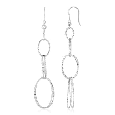 Sterling Silver Textured Interlocking Oval Dangle Earrings