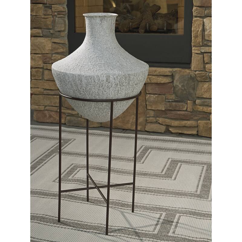 Signature Design by Ashley Estonbank Distressed Gray Vase - 15.5" W x 15.5" D x 35" H