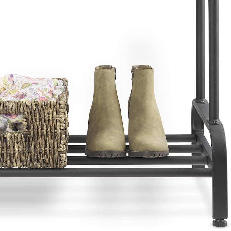 Whitmor Metal Double Rod Clothing Rack with Bottom Shelf-Matte Black