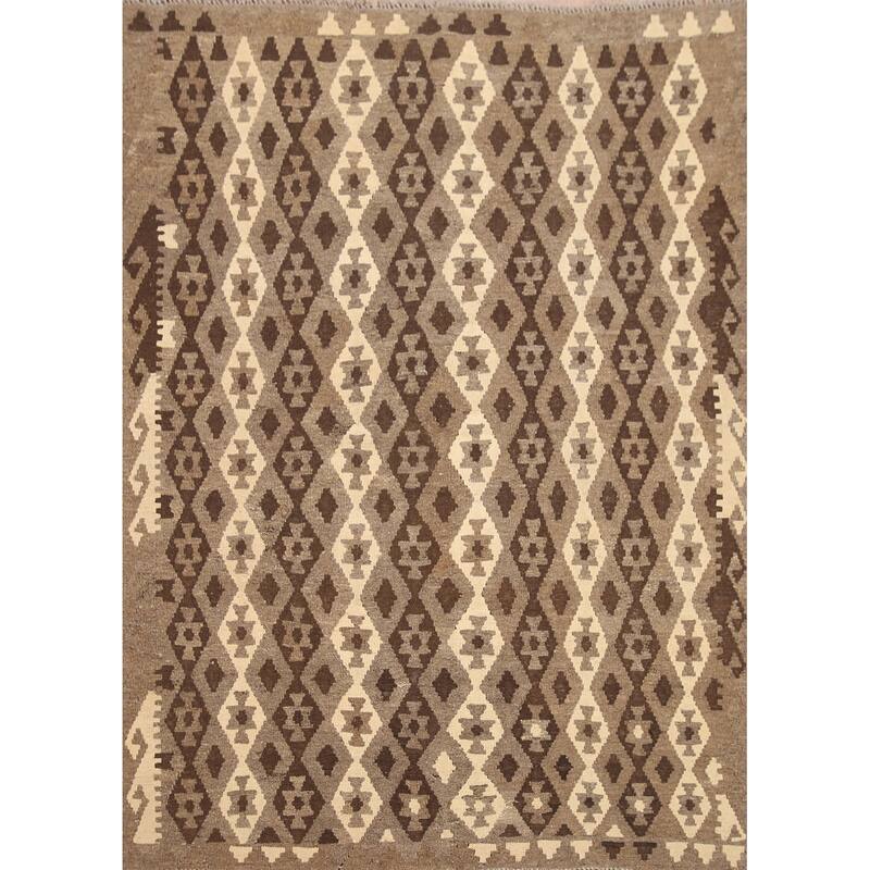 Hand Woven Oriental 100% Wool Carpet Southwestern All-Over Brown Kilim Area Rug - 6' 5'' X 5' 2''