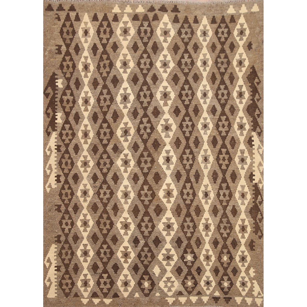 Hand Woven Oriental 100% Wool Carpet Southwestern All-Over Brown Kilim Area Rug - 6' 5'' X 5' 2''