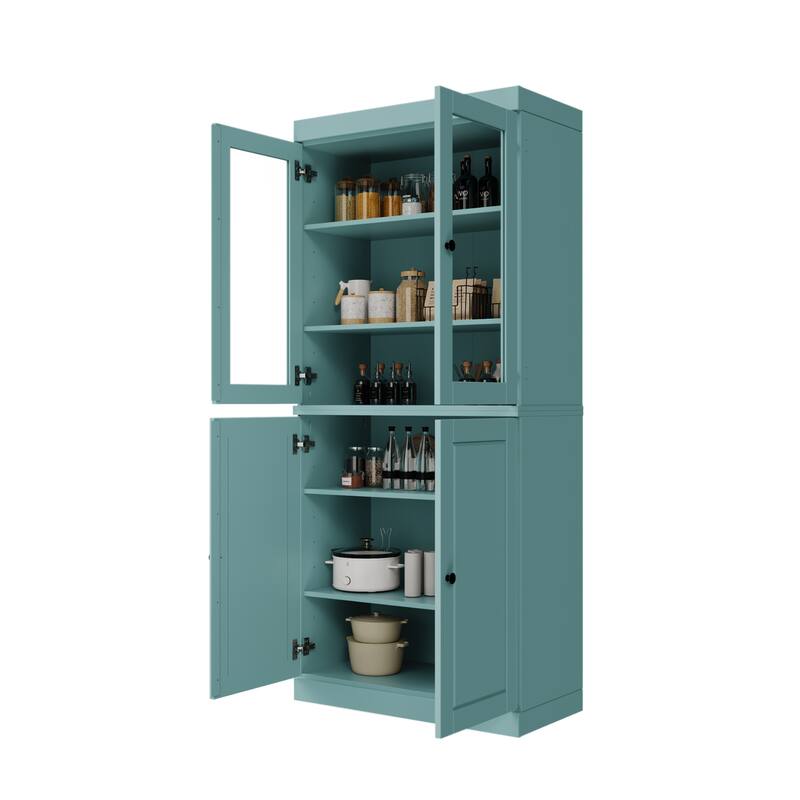 Palace Imports 100% Solid Wood Pantry Cabinet, Raised Panel & Clear Glass Doors, Adjustable Shelves, 32" Wide, 71.5" Tall
