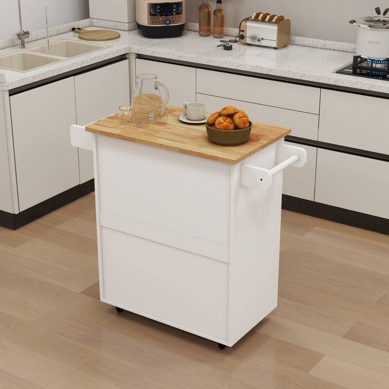 Rolling Kitchen Island, Kitchen Trolley Cart with Spice Rack, Towel Rack, Storage Pantry Cabinet with Adjustable Shelf
