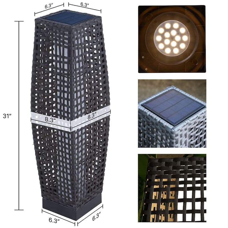 Outdoor Floor Lamp, Large-Sized Solar Powered Rattan Light, Weather-Resistant Rattan Floor Lamp for Patio, Deck and Garden