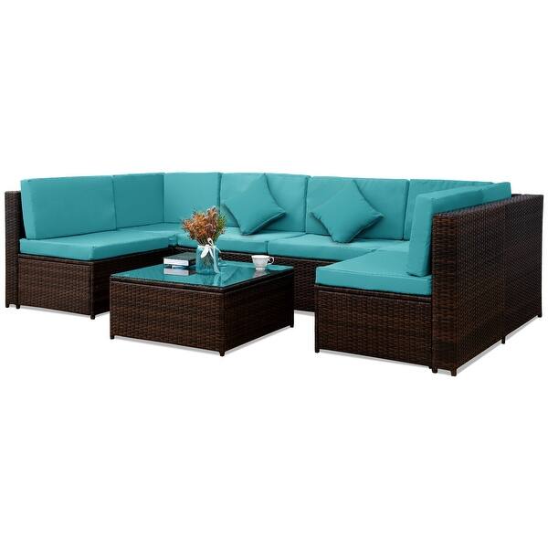 Shop Merax 7 Piece Outdoor Patio Rattan Sectional Sofa Set Overstock 31109446