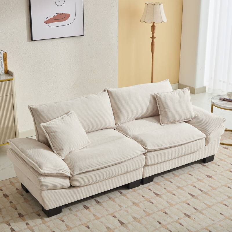 Corduroy Loveseat Couch with 2 Pillows, High-Density Foam Deep Seat Sofa, Upholstered Sofa with Double Layer Cushion