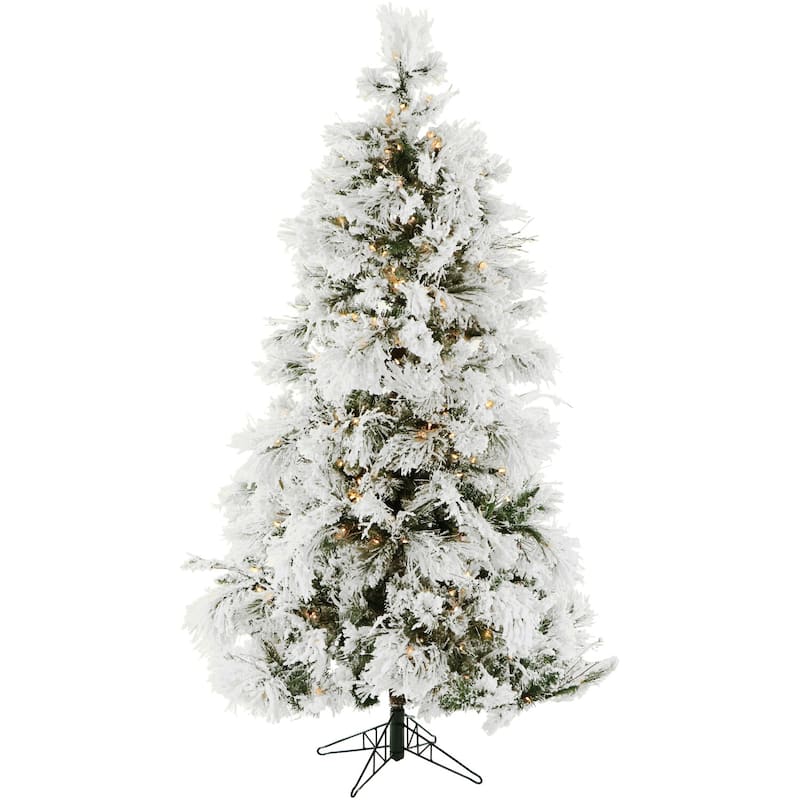 Fraser Hill Farm 4-Ft.Snowy Pine Flocked Slim Christmas Tree, Lights