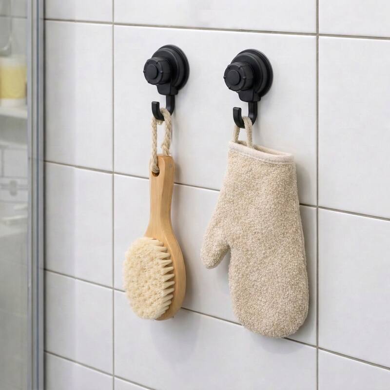 Set of 2 Strong Hold Vacuum Suction Cup Hooks for Shower - Black