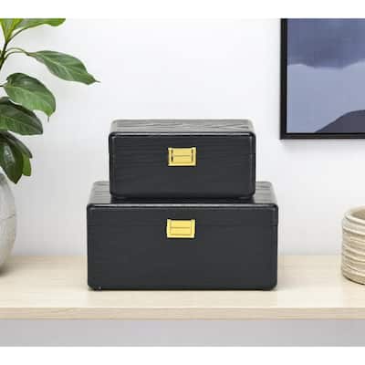 Set Of Two Black Solid Wood Jewelry Box