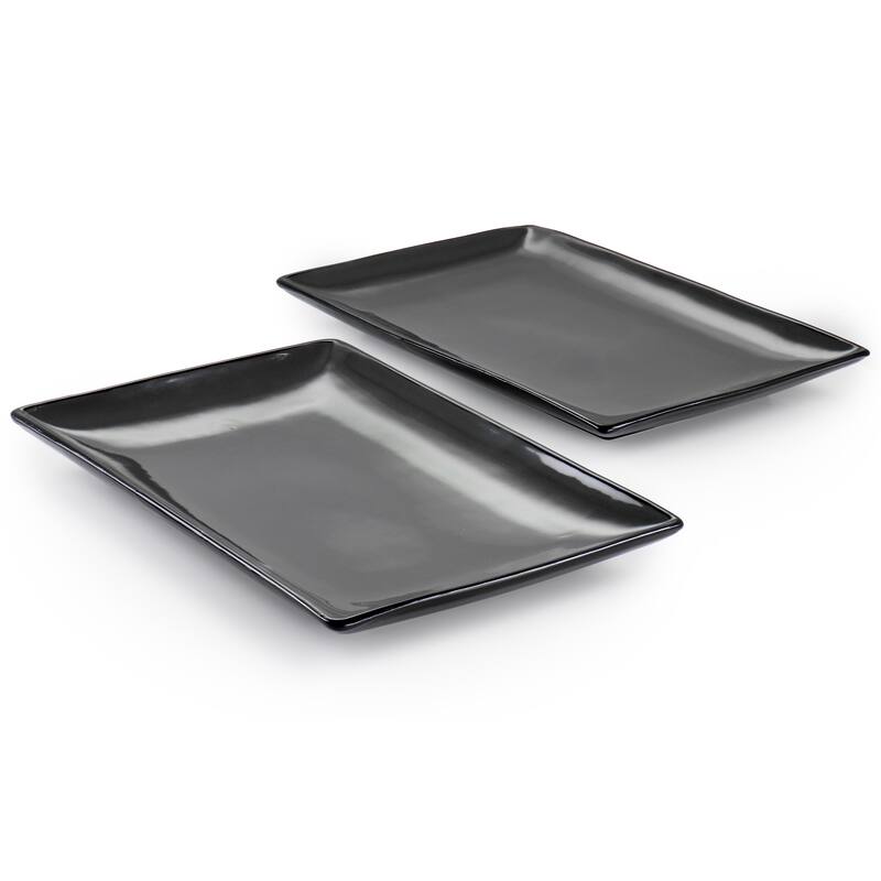 Gibson Home Urban Cafe 2 Pc 12 In Rectangle Stoneware Platter Set Grey - 12"x8.25"1.15"