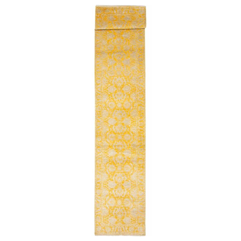 ECARPETGALLERY Hand-knotted Heritage Gold Silk, Wool Rug - 2' 6" x 13' 8" - Gold - 2' 6" x 13' 8" - Runner