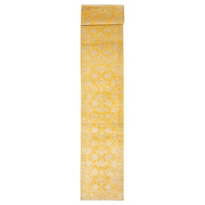 ECARPETGALLERY Hand-knotted Heritage Gold Silk, Wool Rug - 2' 6" x 13' 8"