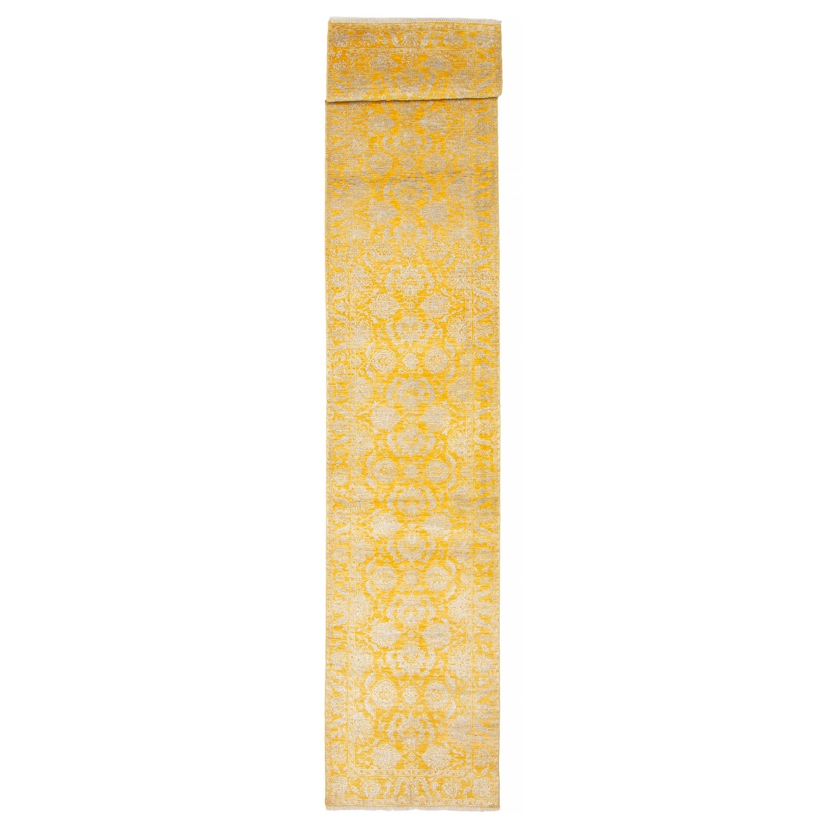 ECARPETGALLERY Hand-knotted Heritage Gold Silk, Wool Rug - 2' 6" x 13' 8"