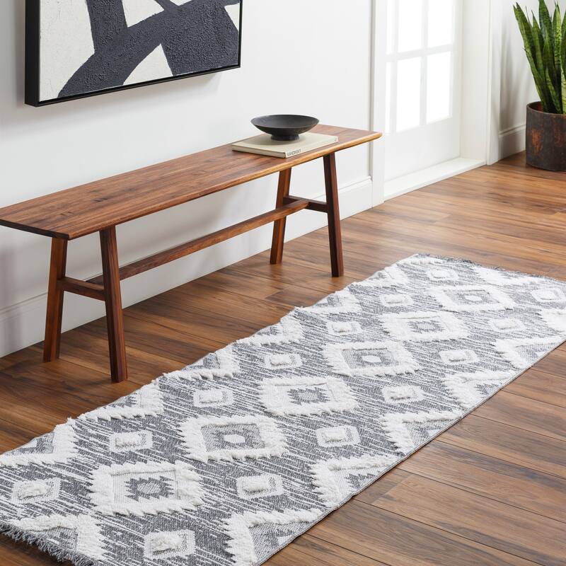 Livabliss Morocotton Boho Diamond Cotton Area Rug - 2'6" x 7'3" - Dark Grey