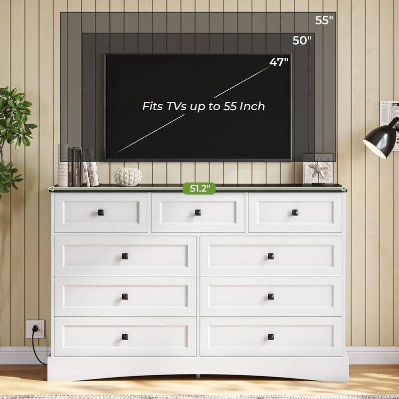 Bedroom Dresser Charging Station Storage Drawers Chest of Drawers