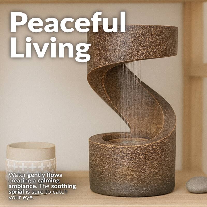 Sunnydaze Winding Showers Tabletop Water Fountain with LED Light - 13-Inch - 13.75-In