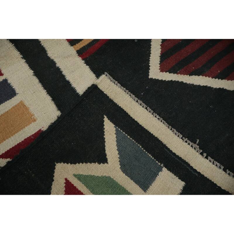 Hand Woven Oriental 100% Wool Carpet Southwestern Tribal Black Kilim Area Rug - 11' 2'' X 8' 0''