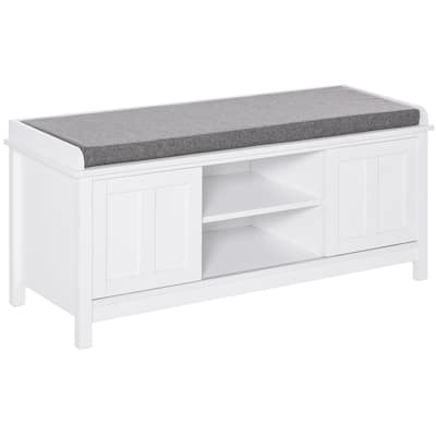 Entryway Shoe Bench Storage Ottoman with Sliding Doors, Adjustable Shelving, 6 Compartments, and Padded Seat, Holds 10 Pairs