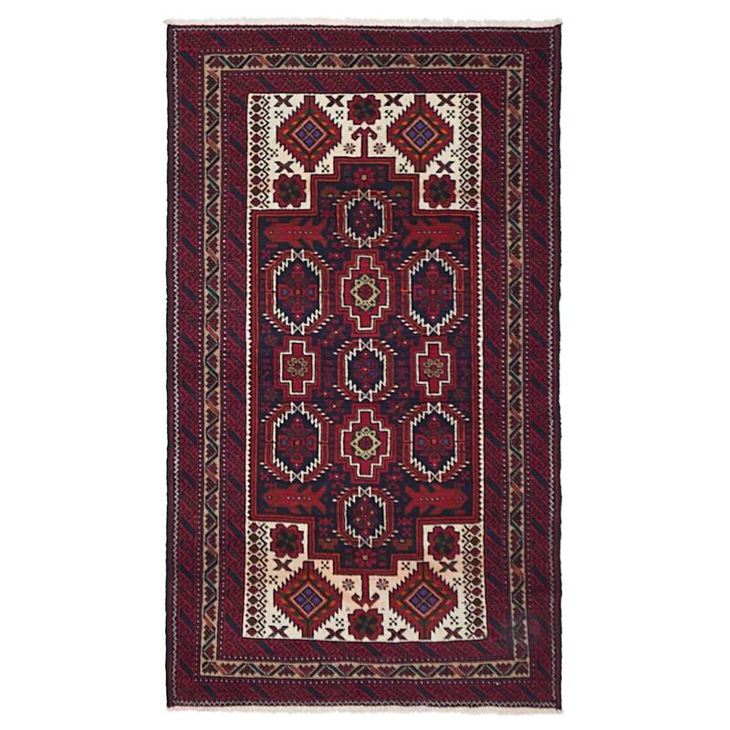 ECARPETGALLERY Hand-knotted Teimani Dark Navy, Red Wool Rug - 3'7 x 6'4